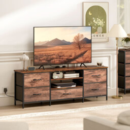 HOMCOM Multi-Storage Industrial TV Stand - Brown/Grey/Black - thumbnail 2