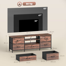 HOMCOM Multi-Storage Industrial TV Stand - Brown/Grey/Black - thumbnail 3