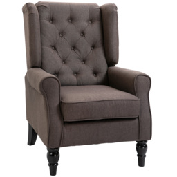 HOMCOM Wing Back Armchair with 160kg Capacity Wingback Upholstered Button Tufted Chair for Living Room Bedroom, Brown - Aosom UK