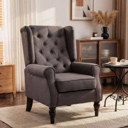 HOMCOM Wing Back Armchair with 160kg Capacity Wingback Upholstered Button Tufted Chair for Living Room Bedroom, Brown - Aosom UK - thumbnail 2