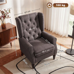 HOMCOM Wing Back Armchair with 160kg Capacity Wingback Upholstered Button Tufted Chair for Living Room Bedroom, Brown - Aosom UK - thumbnail 3