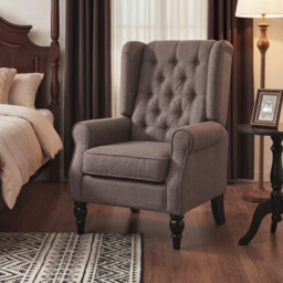 HOMCOM Wing Back Armchair with 160kg Capacity Wingback Upholstered Button Tufted Chair for Living Room Bedroom, Brown - Aosom UK - thumbnail 8