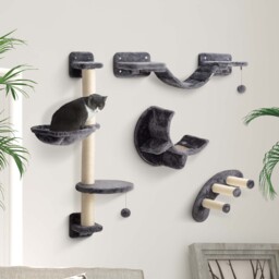PawHut Four-Piece Cat Wall Furniture, with Hammock, Ladder, Platforms, Steps, for Indoor Use - Dark Grey - thumbnail 2