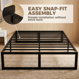 HOMCOM 4ft6 Double Bed Frame with Underbed Storage and Steel Slat Support, 32.5 cm Height, Noise-Free, Black - thumbnail 5