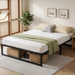 HOMCOM 4ft6 Double Bed Frame with Underbed Storage and Steel Slat Support, 32.5 cm Height, Noise-Free, Black - thumbnail 9