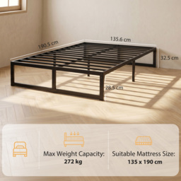 HOMCOM 4ft6 Double Bed Frame with Underbed Storage and Steel Slat Support, 32.5 cm Height, Noise-Free, Black - thumbnail 3