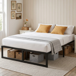 HOMCOM 4ft6 Double Bed Frame with Underbed Storage and Steel Slat Support, 32.5 cm Height, Noise-Free, Black - thumbnail 2