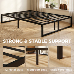 HOMCOM 4ft6 Double Bed Frame with Underbed Storage and Steel Slat Support, 32.5 cm Height, Noise-Free, Black - thumbnail 4
