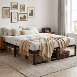 HOMCOM 4ft6 Double Bed Frame with Underbed Storage and Steel Slat Support, 32.5 cm Height, Noise-Free, Black - thumbnail 8