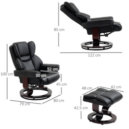HOMCOM Reclining Swivel Armchair Footstool Set Sofa Padded PU Leather Relaxing Manual Duo Metal Frame Bentwood Base Black - thumbnail 3