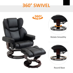 HOMCOM Reclining Swivel Armchair Footstool Set Sofa Padded PU Leather Relaxing Manual Duo Metal Frame Bentwood Base Black - thumbnail 6