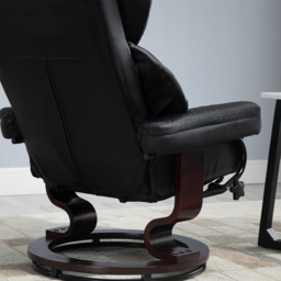 HOMCOM Reclining Swivel Armchair Footstool Set Sofa Padded PU Leather Relaxing Manual Duo Metal Frame Bentwood Base Black - thumbnail 7