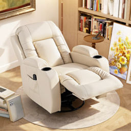 HOMCOM PU Leather Recliner Chair, Recliner Armchair with Extended Footrest, Cup Holders and Side Pockets, Cream - thumbnail 9