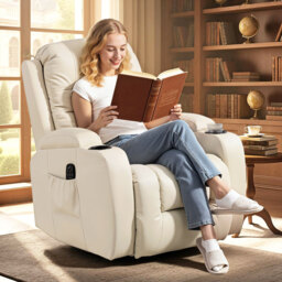 HOMCOM PU Leather Recliner Chair, Recliner Armchair with Extended Footrest, Cup Holders and Side Pockets, Cream - thumbnail 2