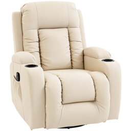 HOMCOM PU Leather Recliner Chair, Recliner Armchair with Extended Footrest, Cup Holders and Side Pockets, Cream - thumbnail 1