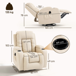 HOMCOM PU Leather Recliner Chair, Recliner Armchair with Extended Footrest, Cup Holders and Side Pockets, Cream - thumbnail 3