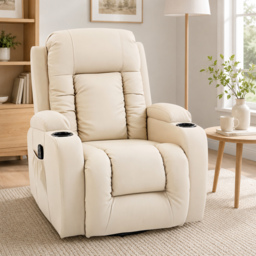 HOMCOM PU Leather Recliner Chair, Recliner Armchair with Extended Footrest, Cup Holders and Side Pockets, Cream - thumbnail 8