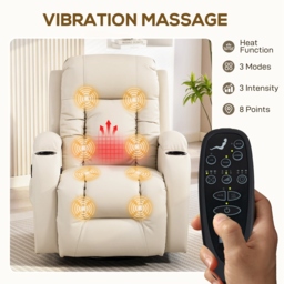 HOMCOM PU Leather Recliner Chair, Recliner Armchair with Extended Footrest, Cup Holders and Side Pockets, Cream - thumbnail 4