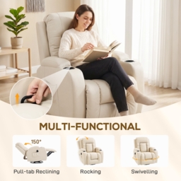 HOMCOM PU Leather Recliner Chair, Recliner Armchair with Extended Footrest, Cup Holders and Side Pockets, Cream - thumbnail 5
