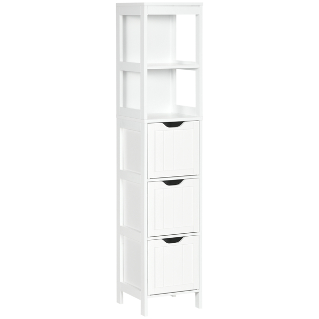 HOMCOM Narrow Floor Cabinet, Bathroom Cabinet with 3 Drawers and 2 Open Shelves, 30W x 30D x 141.6Hcm, White - image 1