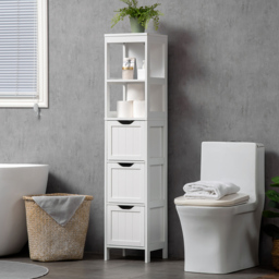 HOMCOM Narrow Floor Cabinet, Bathroom Cabinet with 3 Drawers and 2 Open Shelves, 30W x 30D x 141.6Hcm, White - thumbnail 7