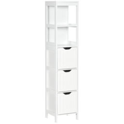 HOMCOM Narrow Floor Cabinet, Bathroom Cabinet with 3 Drawers and 2 Open Shelves, 30W x 30D x 141.6Hcm, White - thumbnail 1