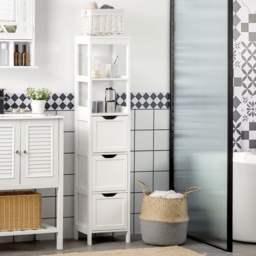 HOMCOM Narrow Floor Cabinet, Bathroom Cabinet with 3 Drawers and 2 Open Shelves, 30W x 30D x 141.6Hcm, White - thumbnail 2