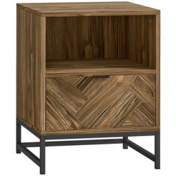 HOMCOM Bedside Table with Drawer and Shelf, Side End Table with Steel Legs for Living Room, Bedroom, Brown Wood Effect - thumbnail 1
