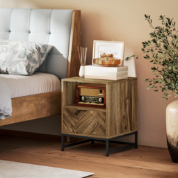 HOMCOM Bedside Table with Drawer and Shelf, Side End Table with Steel Legs for Living Room, Bedroom, Brown Wood Effect - thumbnail 7