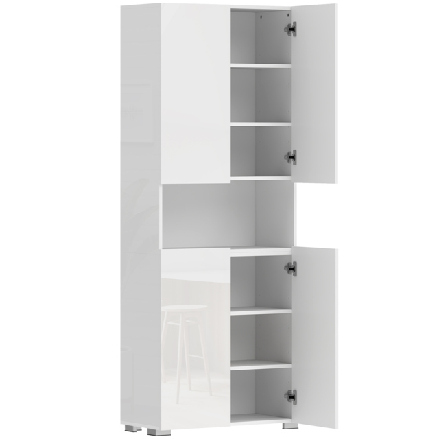 HOMCOM 180 cm Tall Kitchen Cupboard, Pantry Storage Cabinet with Soft Close Doors and Adjustable Shelves, High Gloss White - image 1