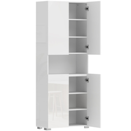 HOMCOM 180 cm Tall Kitchen Cupboard, Pantry Storage Cabinet with Soft Close Doors and Adjustable Shelves, High Gloss White - thumbnail 1