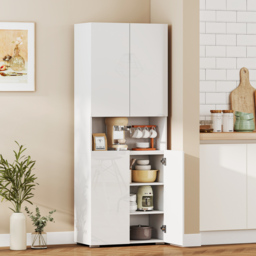 HOMCOM 180 cm Tall Kitchen Cupboard, Pantry Storage Cabinet with Soft Close Doors and Adjustable Shelves, High Gloss White - thumbnail 2