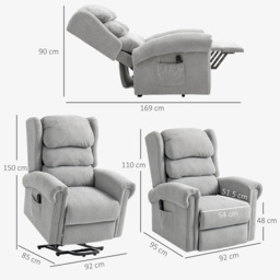 HOMCOM Power Lift Recliner Chair for Elderly, Velvet Electric Riser and Recliner Armchair for Living Room with Remote Control, 2 Side Pockets, Thick Padded Back, Grey - thumbnail 3