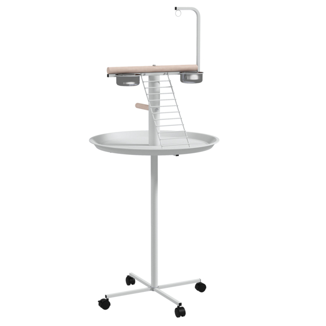 PawHut Bird Stand with Four Wheels, Perches, Stainless Steel Feed Bows, Round Tray, for Garden, Indoor, Outdoor - White - Aosom UK - image 1