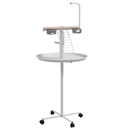 PawHut Bird Stand with Four Wheels, Perches, Stainless Steel Feed Bows, Round Tray, for Garden, Indoor, Outdoor - White - Aosom UK - thumbnail 1