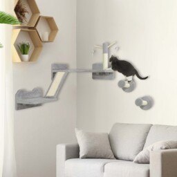 PawHut Cat Shelves with Scratching Posts, Scratching Pads, Perches, Cat Wands, Toy Balls, 3PCs for Indoor Light Grey - Aosom UK - thumbnail 2