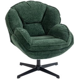 HOMCOM Modern Wingback Accent Chair, Velvet Armchair with Four-Star Base, S-Springs, 360° Swivel, Dark Green