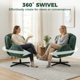 HOMCOM Modern Wingback Accent Chair, Velvet Armchair with Four-Star Base, S-Springs, 360° Swivel, Dark Green - thumbnail 7