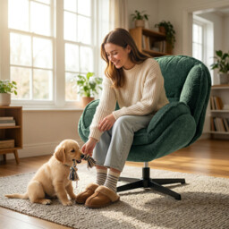HOMCOM Modern Wingback Accent Chair, Velvet Armchair with Four-Star Base, S-Springs, 360° Swivel, Dark Green - thumbnail 8
