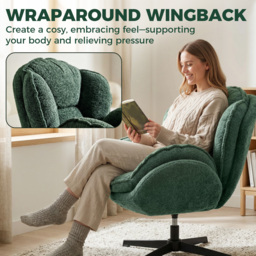 HOMCOM Modern Wingback Accent Chair, Velvet Armchair with Four-Star Base, S-Springs, 360° Swivel, Dark Green - thumbnail 4
