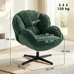 HOMCOM Modern Wingback Accent Chair, Velvet Armchair with Four-Star Base, S-Springs, 360° Swivel, Dark Green - thumbnail 3