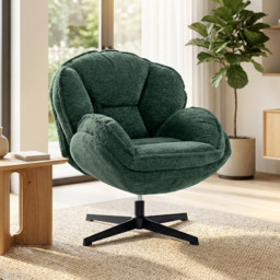 HOMCOM Modern Wingback Accent Chair, Velvet Armchair with Four-Star Base, S-Springs, 360° Swivel, Dark Green - thumbnail 2