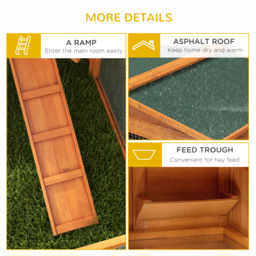 PawHut Rabbit Hutch and Run Outdoor Bunny Cage Wooden Guinea Pig Hide House with Sliding Tray, Hay Rack, Ramp, 156 x 58 x 68cm - thumbnail 7