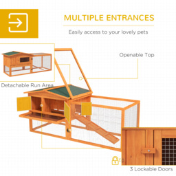 PawHut Rabbit Hutch and Run Outdoor Bunny Cage Wooden Guinea Pig Hide House with Sliding Tray, Hay Rack, Ramp, 156 x 58 x 68cm - thumbnail 4