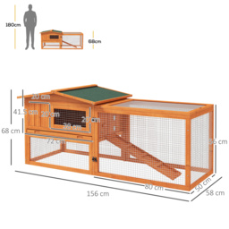 PawHut Rabbit Hutch and Run Outdoor Bunny Cage Wooden Guinea Pig Hide House with Sliding Tray, Hay Rack, Ramp, 156 x 58 x 68cm - thumbnail 3