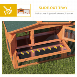 PawHut Rabbit Hutch and Run Outdoor Bunny Cage Wooden Guinea Pig Hide House with Sliding Tray, Hay Rack, Ramp, 156 x 58 x 68cm - thumbnail 6