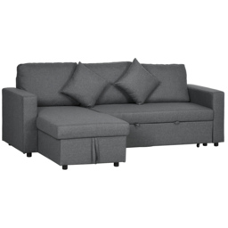 HOMCOM Corner Sofa Bed with Storage, 3 Seater Anti-Cat-Scratch Sofa Bed, Convertible L Shape Sofa Couch for Living Room, Dark Grey - Aosom UK