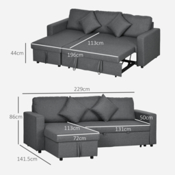 HOMCOM Corner Sofa Bed with Storage, 3 Seater Anti-Cat-Scratch Sofa Bed, Convertible L Shape Sofa Couch for Living Room, Dark Grey - Aosom UK - thumbnail 3