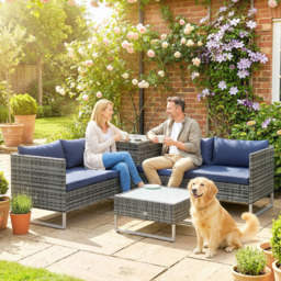 Outsunny 4 Piece Rattan Garden Furniture Set, Outdoor Corner Sofa Set with Storage Table, Loveseats, Cushions - Dark Blue - thumbnail 8