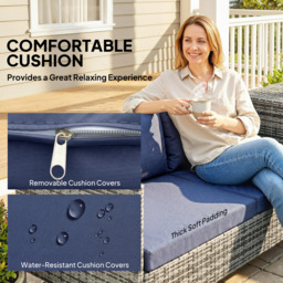 Outsunny 4 Piece Rattan Garden Furniture Set, Outdoor Corner Sofa Set with Storage Table, Loveseats, Cushions - Dark Blue - thumbnail 6